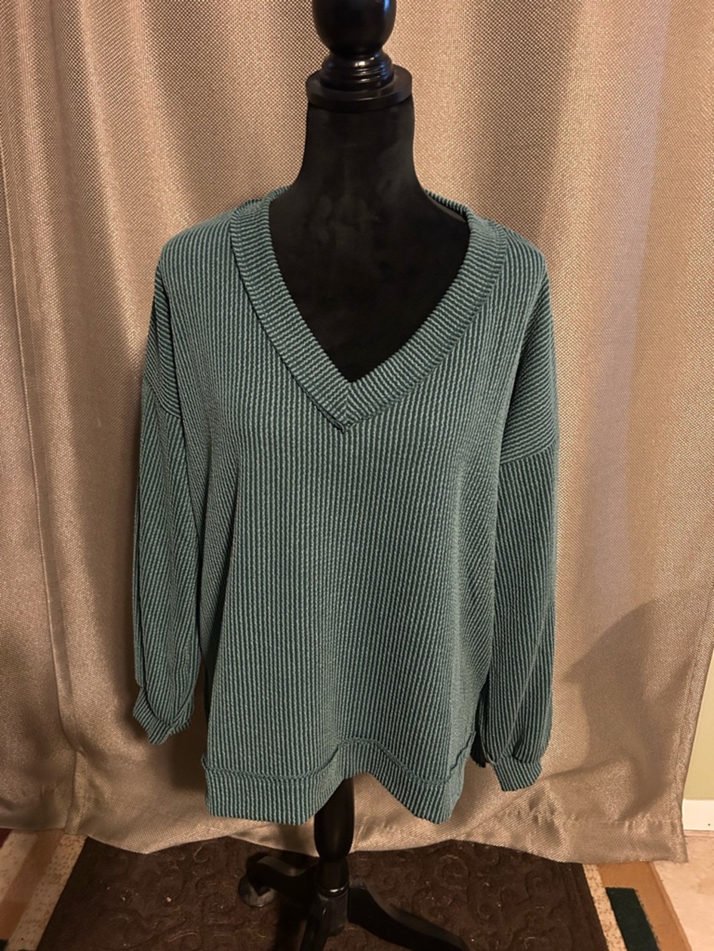 Altar'd State Teal Ribbed V-Neck Sweater